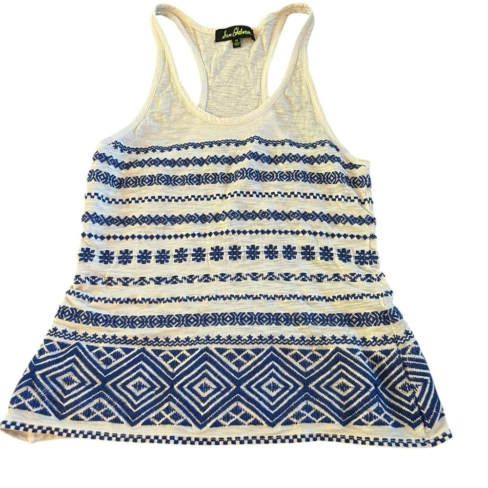 Sam Edelman White and blue Embroidered Racerback Tank Size XS